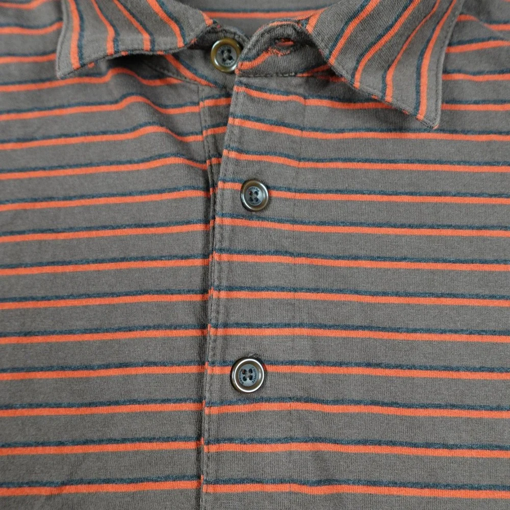 Banana Republic Shirt Mens Small Brown Orange Striped Cotton Long Sleeve Polo